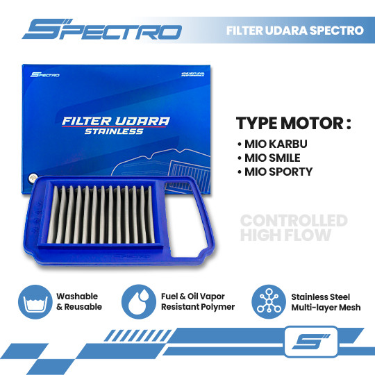 (AFS012) กรองอากาศ Spectro Mio Karbu Smile กรองอากาศสปอร์ต Hi-Flow ไส้กรองอากาศสแตนเลส