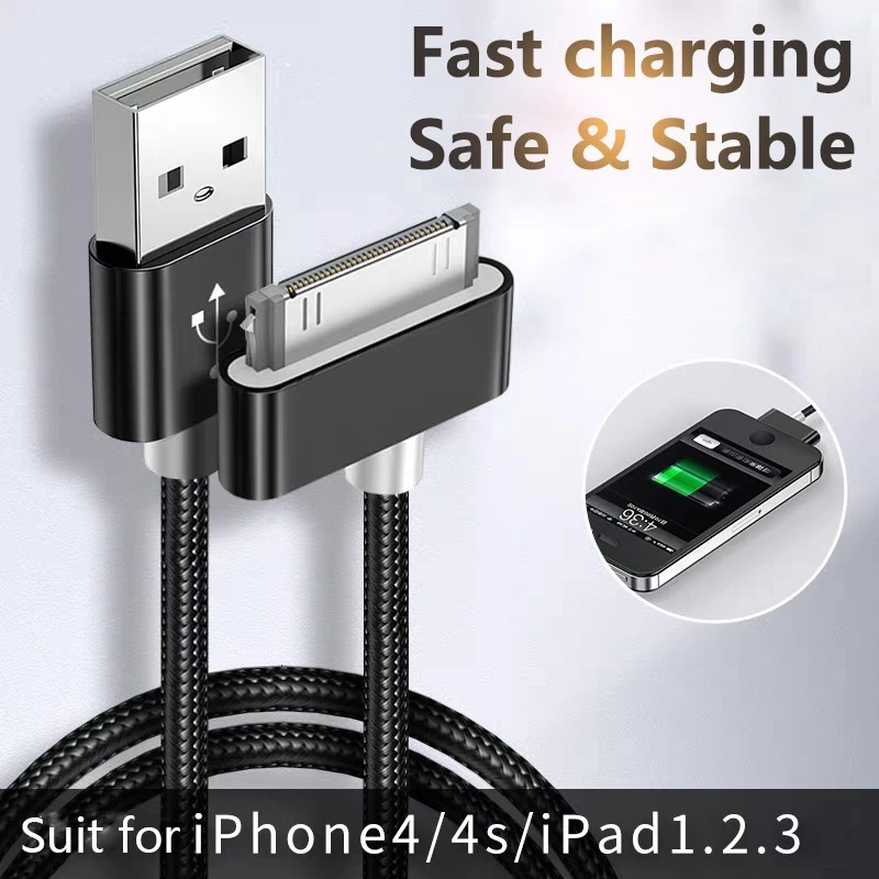 30 pin เหมาะสำหรับ Apple iPhone 4/4s iPad สายข้อมูล 1/2/3 สายชาร์จคอมพิวเตอร์แท็บเล็ต iPod เก่าชาร์จสายถักเร็ว