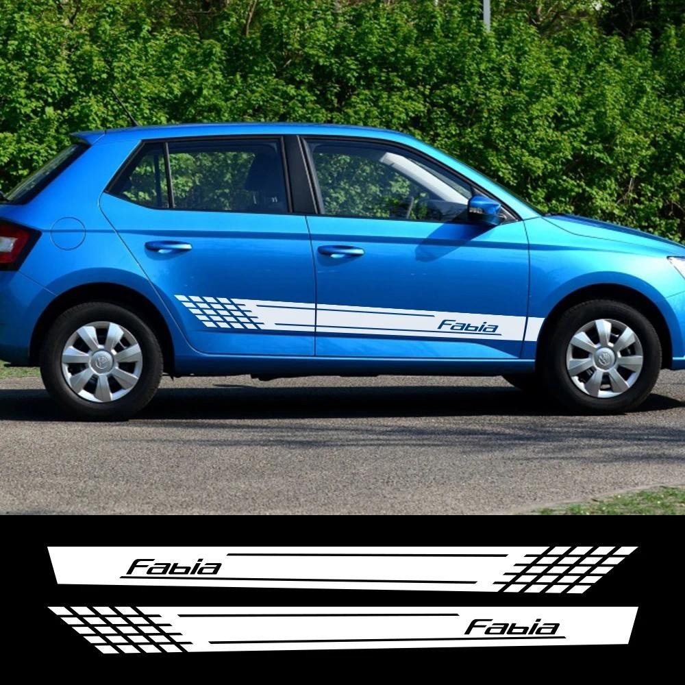 2PCS สติกเกอร์ประตูรถสําหรับ Skoda Fabia 1 2 3 MK1 MK2 MK3 6y Tuning Auto อุปกรณ์เสริมยาวด้านข้างลาย