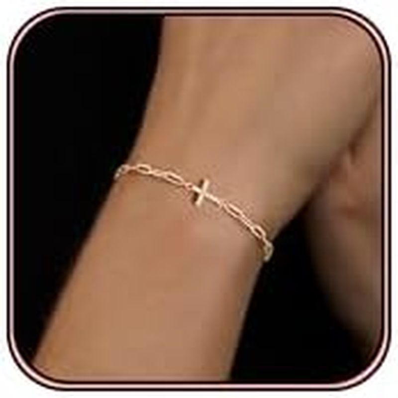Gold Bracelets for Women,Dainty Gold Cross Bracelet 14K Gold Plated Beaded Bracelets for Women Trend