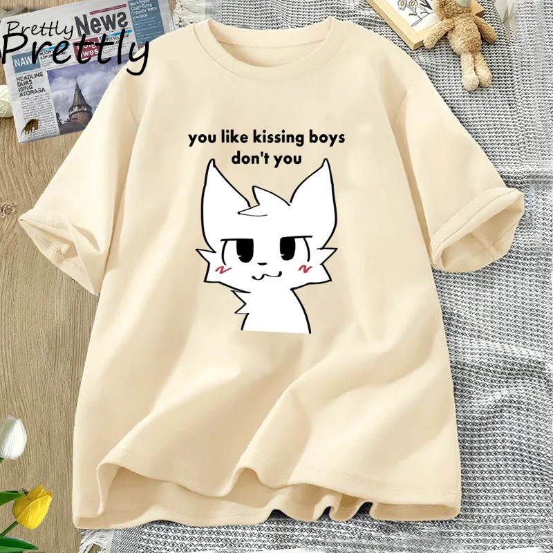 เสื้อยืดลายกราฟิก Boykisser Funny Furry Meme ผ้าฝ้าย เสื้อยืดไบเซ็กเชียล LGBTQ Pride เสื้อยืดลำลองลายจูบสำหรับผู้ชาย เสื