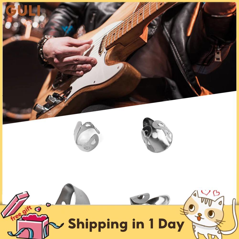 Guli Finger Pick 4 ชิ้นสแตนเลสฝีมือดีสนิมเคลือบเงาลักษณะนิ้วหัวแม่มือสำหรับกีตาร์ (เงิน)