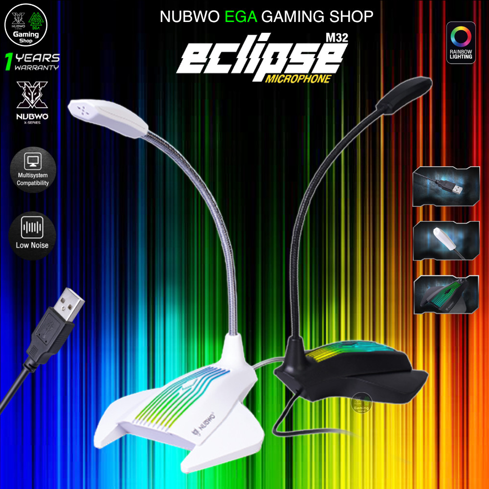 🎮 GAMING NUBWO M32 MICROPHONE USB ECLIPSE ไมโครโฟนตั้งโต๊ะ ไมค์เกมส์มิ่ง ไฟ RGB light 7 colors ติดตั้งง่ายใช้งานได้ทันที