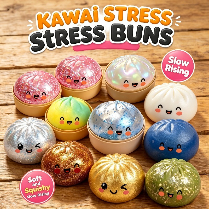 สีสัน Dumpling Squishes ความเครียดลูก Fidget Sensory ของเล่นจําลองอาหาร Squishies Bun พร้อม Steamer บีบ Dough Ball ของขวัญ