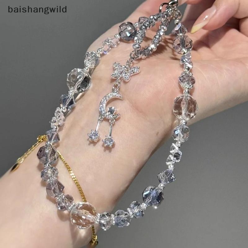 Bwth 1 ชิ้นโปร่งใสสีสัน Rhinestine Star Moon โทรศัพท์ Lanyard กระเป๋าถือ Charms พวงกุญแจสไตล์ Glitter คริสตัลลูกปัดจี้สําหรับผู้หญิง Jelly