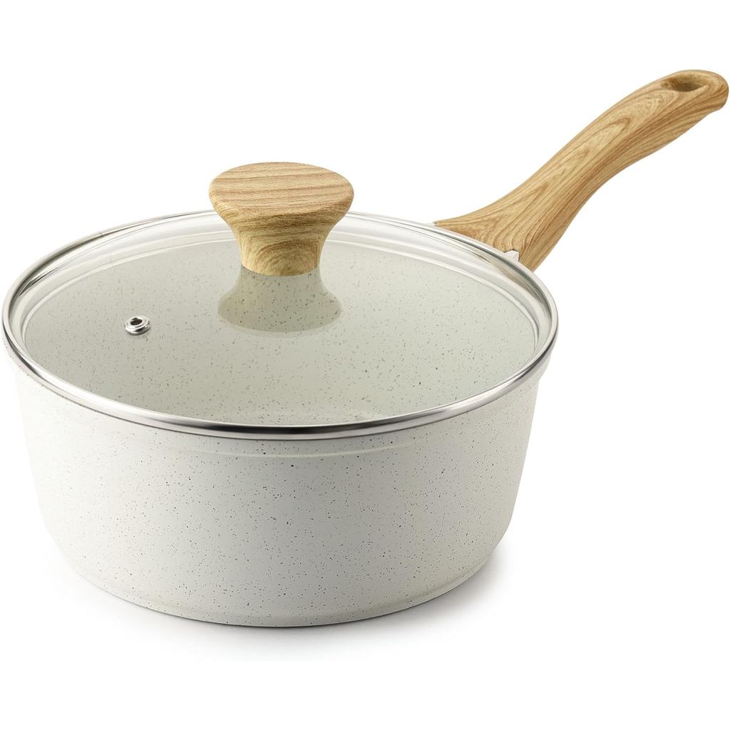 SENSARTE กระทะเซรามิค Nonstick พร้อมฝาปิด 1.5 Quarts, หม้อปรุงอาหารทั้งหมดพร้อมที่จับ Stay Cool, หม้