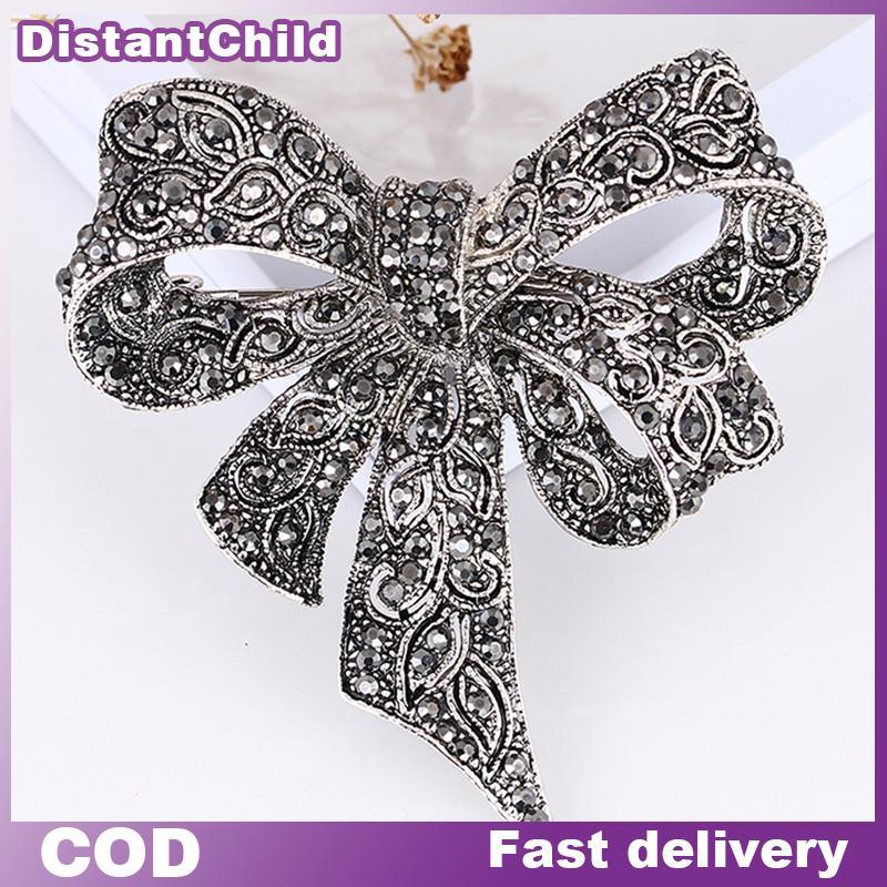 DSTH คริสตัล Rhinestone โบว์เข็มกลัด Pin ผู้หญิงเสื้อคอปก Big Bowknot เข็มกลัดเครื่องประดับ DSS