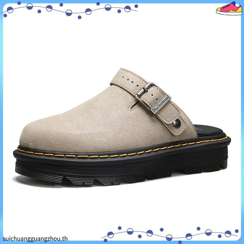Dr.Martens Men Birkensotck Suede Sandals Martin รองเท้าแตะหนังแท้ยาง Soled รองเท้า HEM2