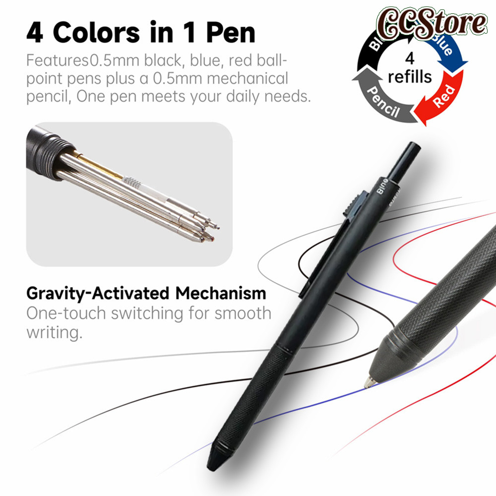 บอลโลหะ Set Pulpen ปากกาหลายสี4 In 1ตัวเซนเซอร์แรงโน้มถ่วงปากกาลูกลื่น3ปากกาลูกลื่นสีและ1ดินสอกดออฟฟิศเครื่องเขียนในโร