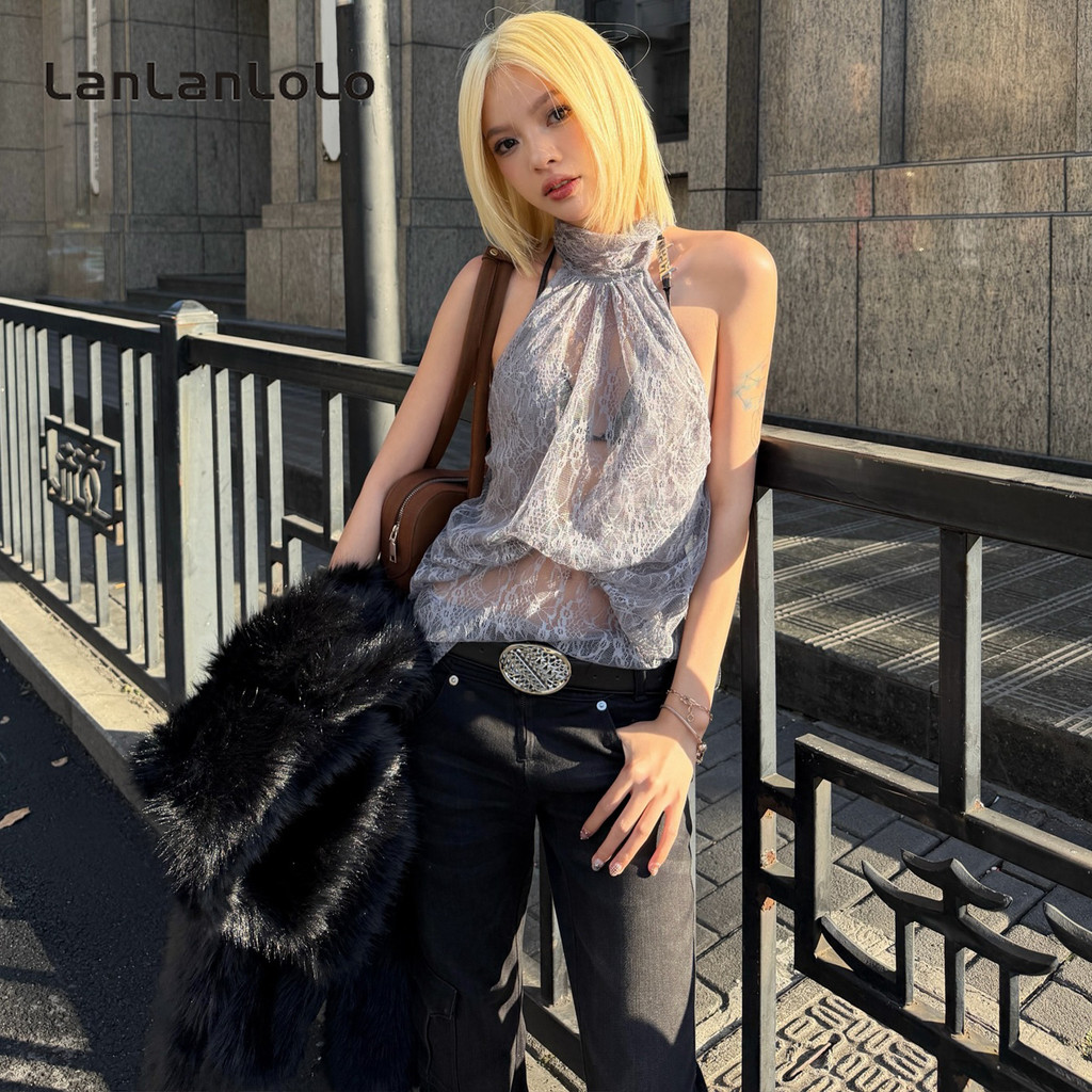 LanLanLoLo ผู้หญิง 2026 สีทึบคอกลมเสื้อกล้ามเปลือยแฟชั่น New Daily College Y2k