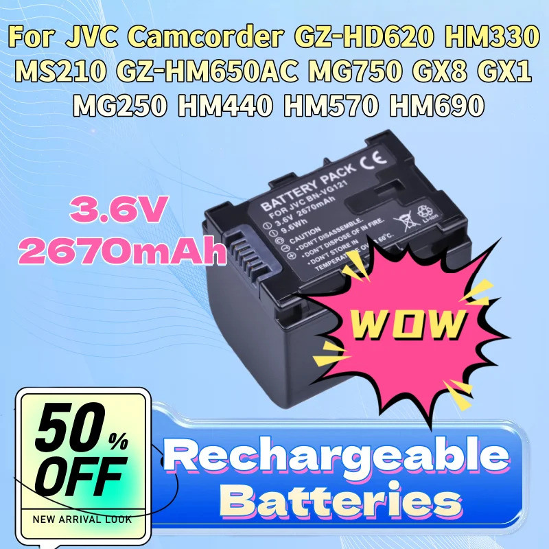 แบตเตอรี่ 3.6V 2670mAh BN-VG121 BNVG121 สําหรับ JVC กล้องวิดีโอ GZ-HD620 HM330 MS210 GZ-HM650AC MG75