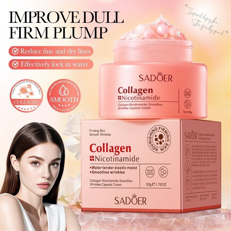 SADOER Hydrating Collagen Niacinamide Cream สําหรับริ้วรอยเรียบเนียนและกระจ่างใส 50g