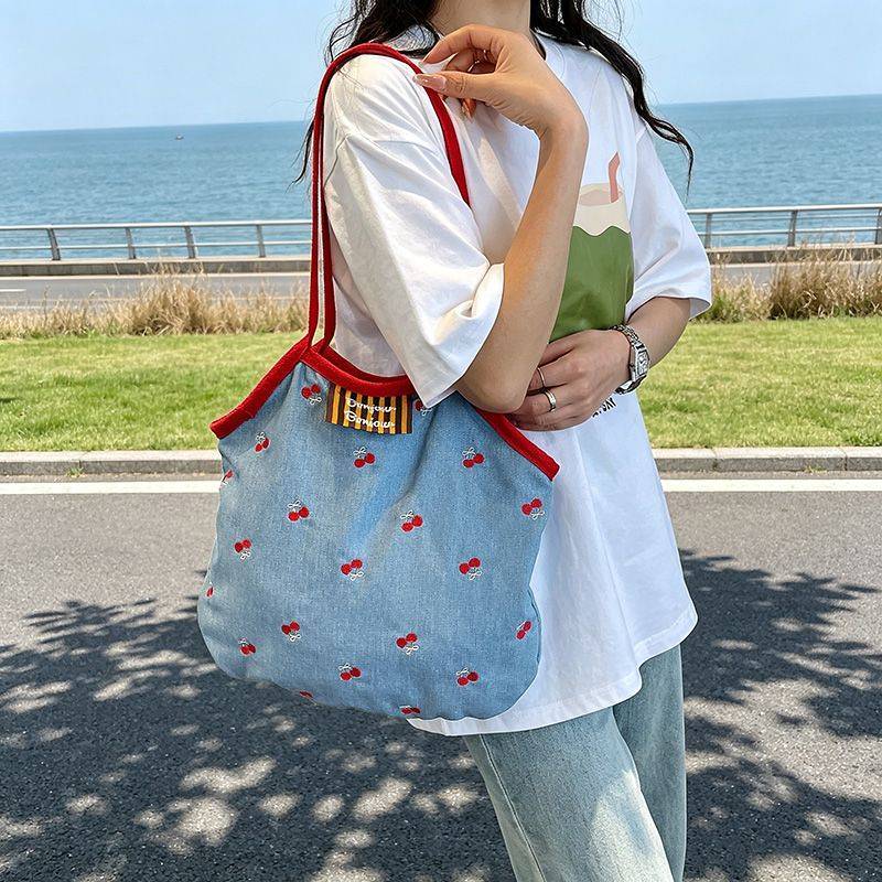 Korean Denim Tote Bag Large Capacity Canvas Bag Bow Korean Denim Tote Bag Large Capacity Canvas Bag 