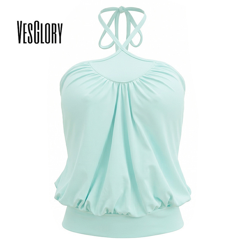 VesGlory ผู้หญิง 2026 สีทึบ Halter แขนกุด Backless เสื้อกล้ามแฟชั่น New Daily College Y2k