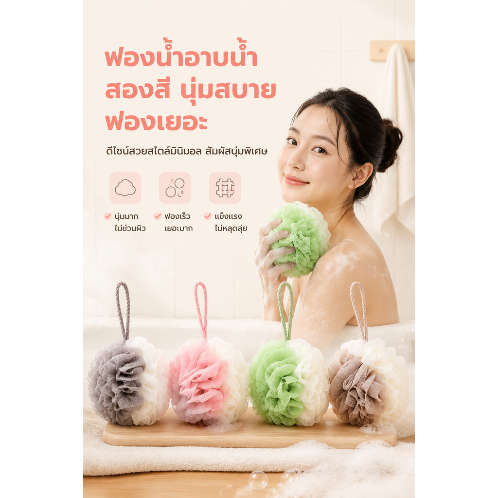 ใยฟองน้ำขัดตัว ใยขัดผิวอาบน้ำ สครับผิว ขจัดคราบสกปรก ใช้คู่กับสบู่ พกพาสะดวก พร้อมส่ง