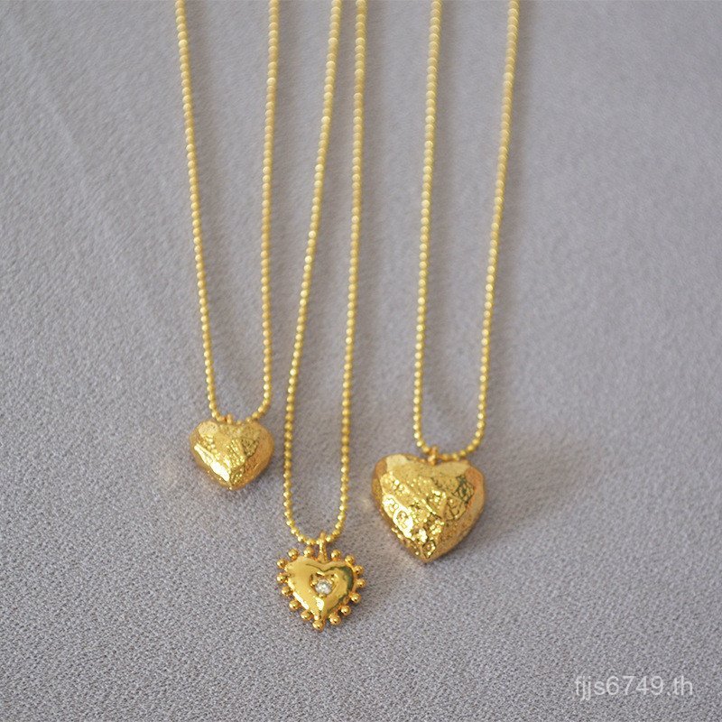 จี้ Peas ยุโรปอเมริกันทองเหลือง Texture Chain Retro แขวนเดิมแฟชั่นสร้อยคอหัวใจ Gold-Plated Bump หญิง