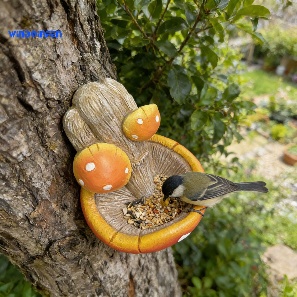 Garden Bird Feeder Weatherproof Bird Feeder เรซิ่นเห็ด Bird Feeder สําหรับสวนกลางแจ้งตกแต่ง Toadstoo