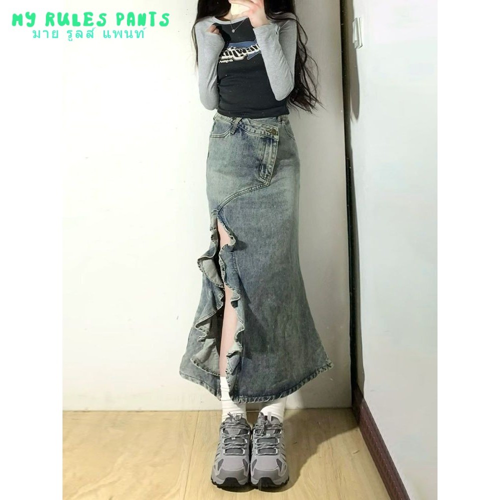 2026 Spring and Summer New Retro Washed Do the Old Cowboy Skirt Women's High Waist Slimming Large Si