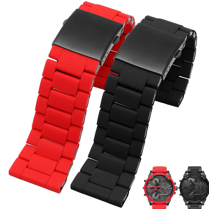 For Diesel Black Knight DZ7396 DZ7370 / 7430 watchband Silicone Gap Steel Tape 24mm 26mm 28mm red bl