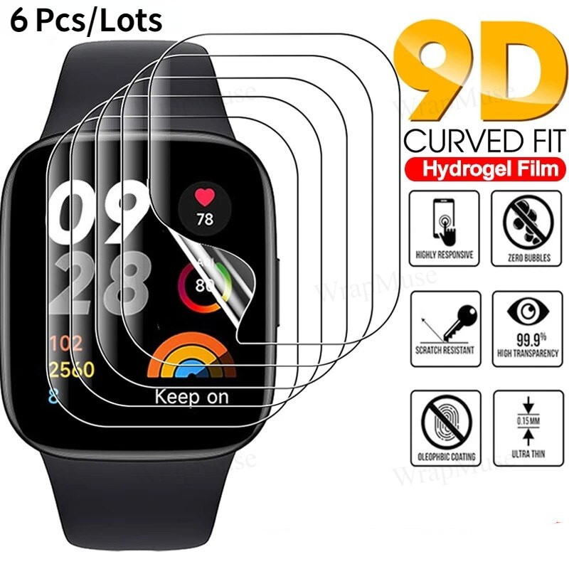 6pcs HD ฟิล์มโค้งสําหรับ Xiaomi Redmi Watch 6/5 Active/5 Lite/4/3 Active/3 2 Lite/Mi Watch Lite ฟิล์มกันรอยหน้าจออ่อน