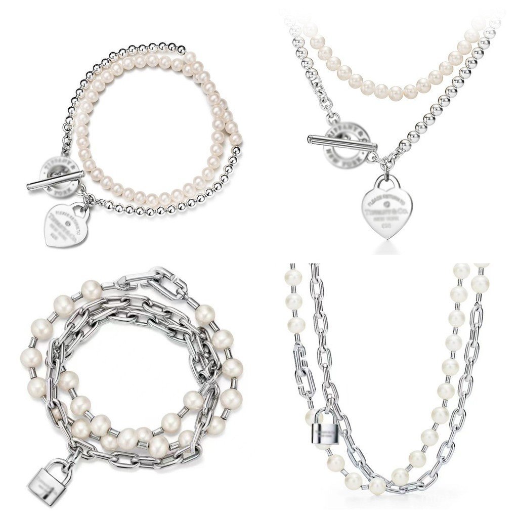 Double Layer t บ้านสร้อยคอลูกปัดแฟชั่นคลาสสิก Pearl ล็อคสร้อยคอหัวเข็มขัด Love Heart สไตล์ ot 100 โร