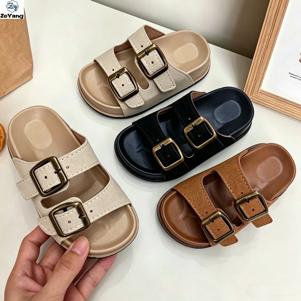 [ZY] 24-35 พร้อมสต็อกเด็กรองเท้าแตะลําลอง Retro Double Buckle รองเท้าแตะเด็ก All-Match รองเท้า Anti-Slip Soft Sole รองเท้าแฟชั่นเด็กรองเท้า Fast Shipping