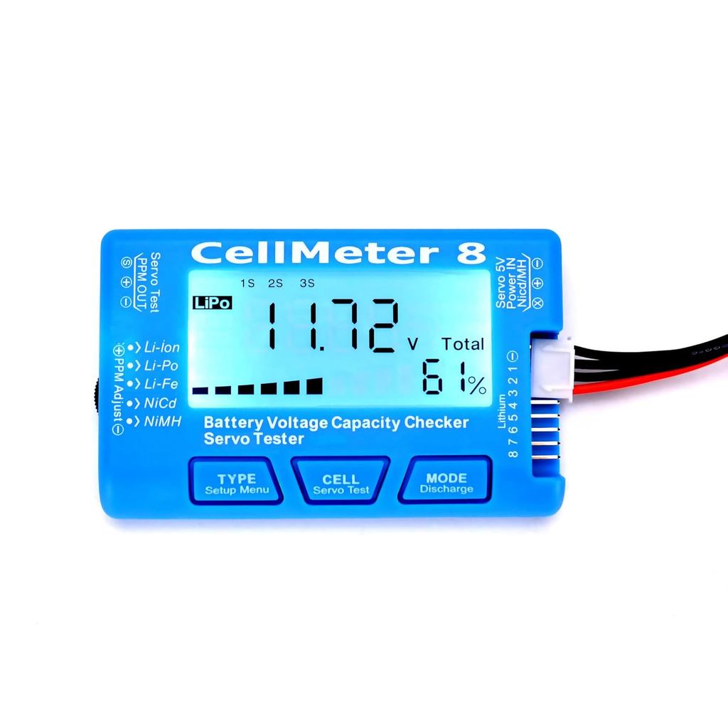 RC CellMeter 8 แบตเตอรี่ดิจิตอลความจุ Checker แบตเตอรี่เครื่องทดสอบแรงดันไฟฟ้า LCD Backlight สําหรับ