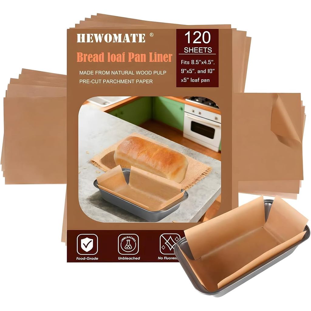 120 ชิ้น Parchment กระดาษ Loaf Pan Liners, Pre Cut กระดาษฟอยล์ไม่ฟอกขาวสําหรับ Loaf Pan, เหมาะสําหรั