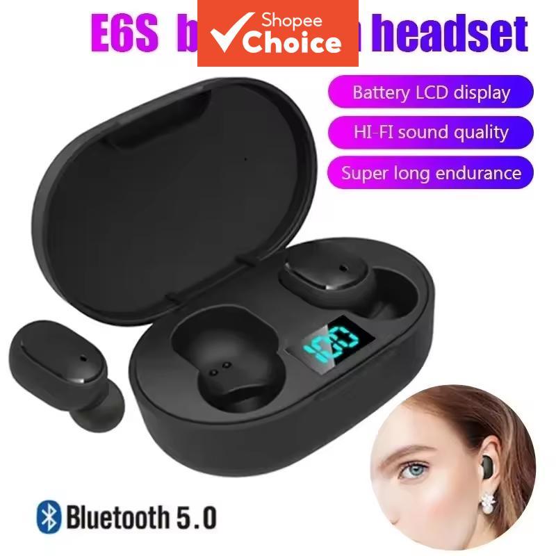 หูฟังบลูทูธไร้สาย E6S TWS พร้อมไมโครโฟน จอแสดงผล LED สเตอริโอ ตัดเสียงรบกวน พร้อมสายชาร์จ ทนเหงื่อ โทรแบบ HD ควบคุมแบบสัมผัส แบตเตอรี่ใช้งานยาวนาน