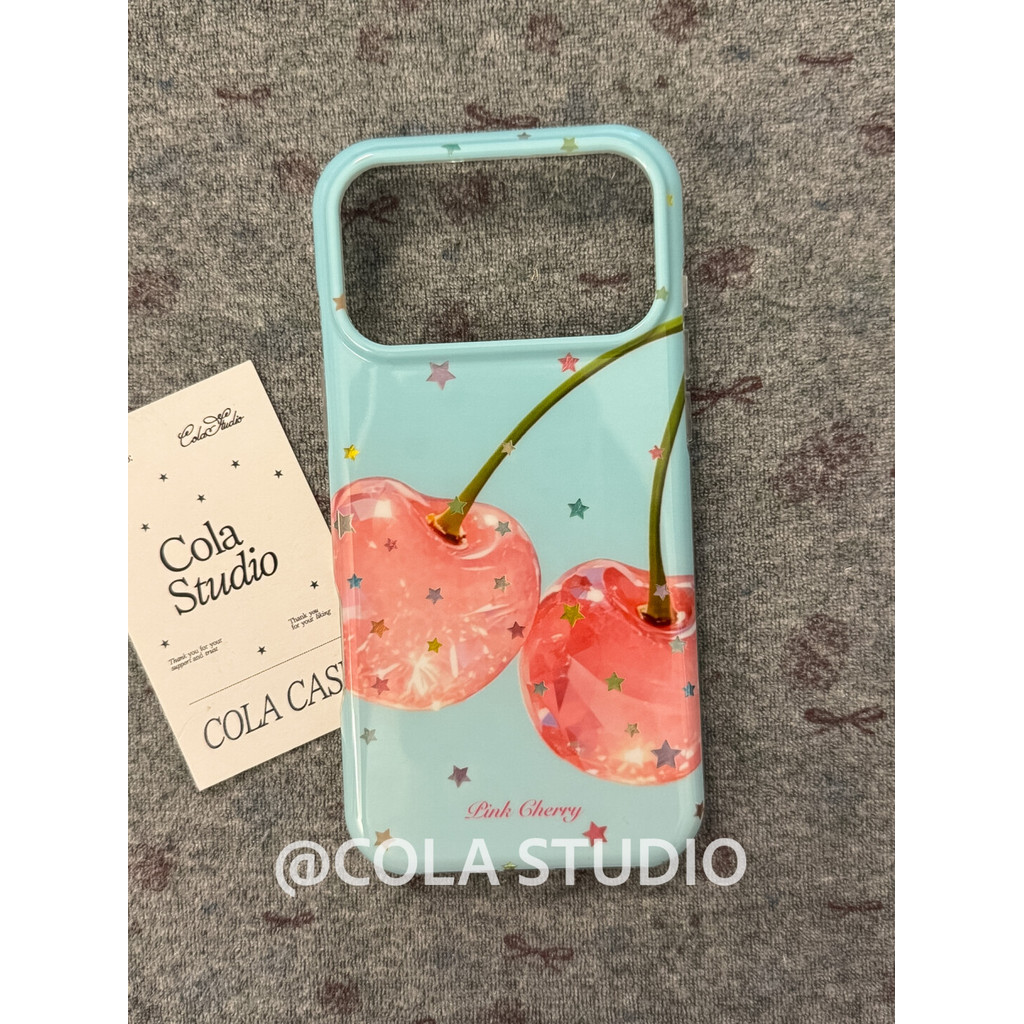 น่ารักกรณี Arc Edge Double Layer Blue Glitter Star Cherry เคสโทรศัพท์สําหรับ iPhone 17 Pro Max 16 Pro 15 14 Pro Max
