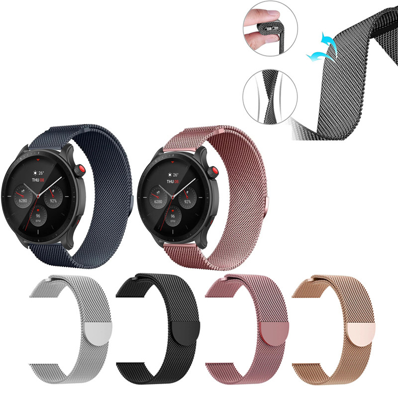 สําหรับ Huami Amazfit GTR 3 4 3pro 4pro GTR 2 2E GTR Mini Milanese Loop Strap โลหะสร้อยข้อมือแม่เหล็ก