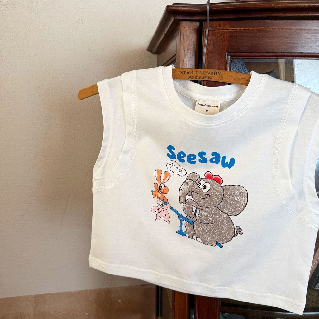 「สินค้าลิขสิทธิ์แท้」IRIS KIDS 26ss FUNFUN IKS260364 Elephant & Bunny Fun เสื้อยืดเด็ก ลายช้างน่ารัก ผ้านิ่ม ใส่ได้ทุกวัน