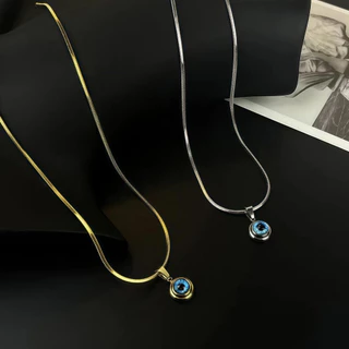 🚚【จัดส่งจากกรุงเทพฯ】🚚Evil Eye Necklace สร้อยคอเหล็กไททาเนียม การออกแบบตานางฟ้า ชุบทอง โซ่กระดูกไหปลาร้าประณีต ทนทานและไม่ซีดจาง อเมริกันยุโรป
