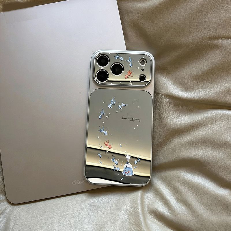 เคสโทรศัพท์กระจกกลุ่มปลาขนาดเล็กเหมาะสําหรับ iPhone 11 12 13 14 15 16 17 pro max เปลือกนุ่มน่ารักกันกระแทก TPU