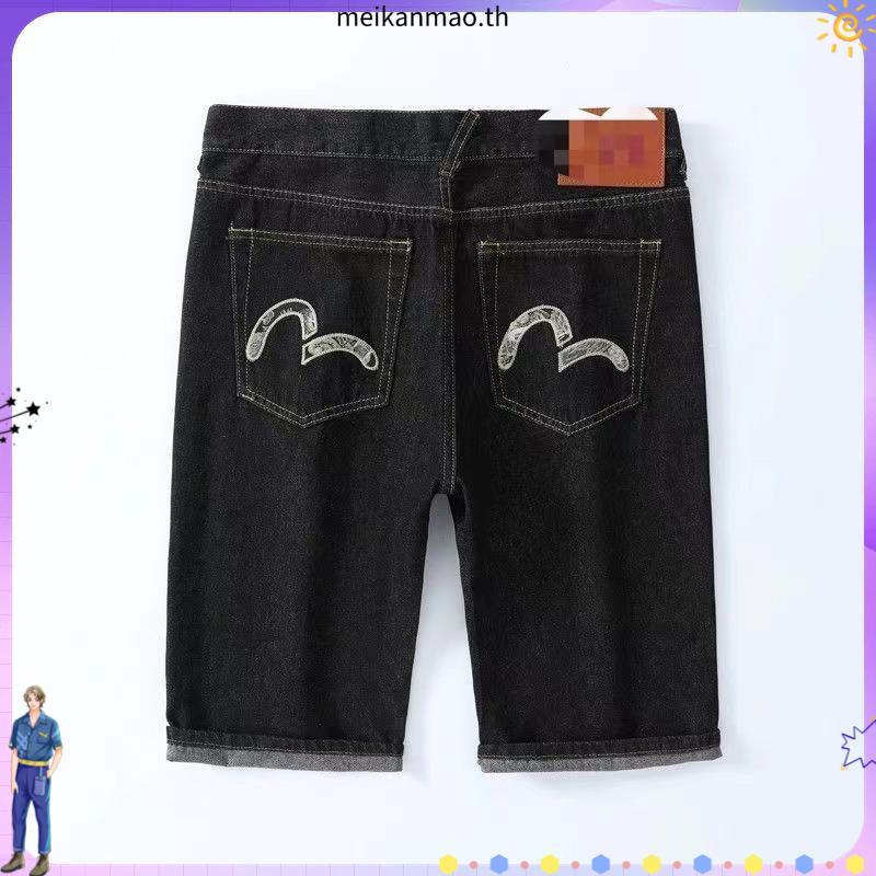 Evisu Koi กางเกงขาสั้นยีนส์หลวมตรงปัก