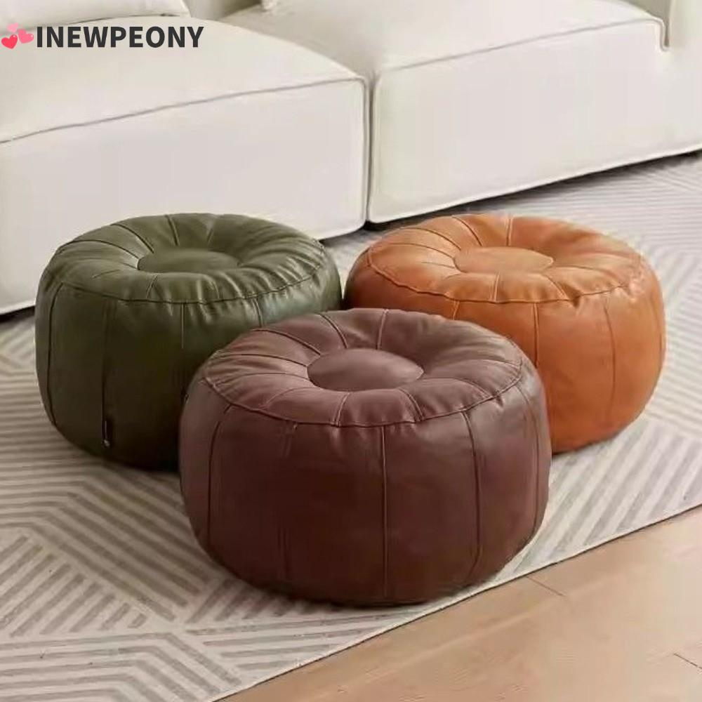 INEWPEONY ม้านั่งขาเก็บของไม่สิ้น, หนัง PU ต้องเติมเสื้อผ้าเก้าอี้เก็บ, Nordic Minimalist Round Storage Pouf ห้องนั่งเล่น