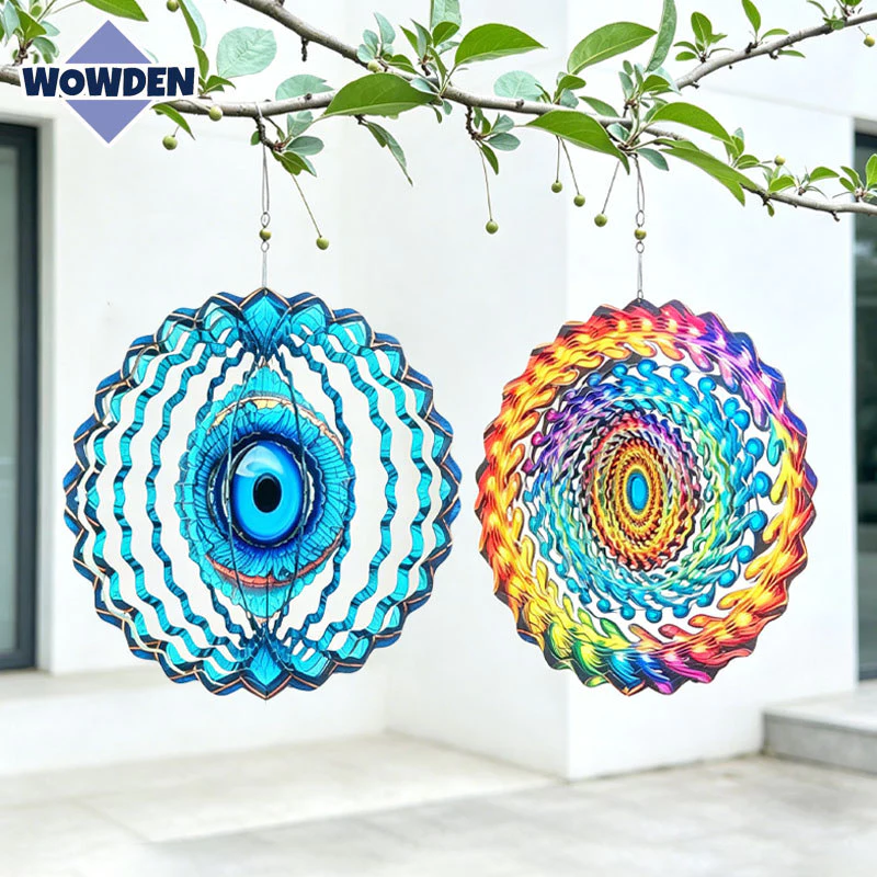 3D กระดิ่งลมแมนดารา Evil Eye กระดิ่งลมหมุน โมบายฮวงจุ้ย เสริมดวงชะตา นำโชคดี การตกแต่งโลหะ กันฝน