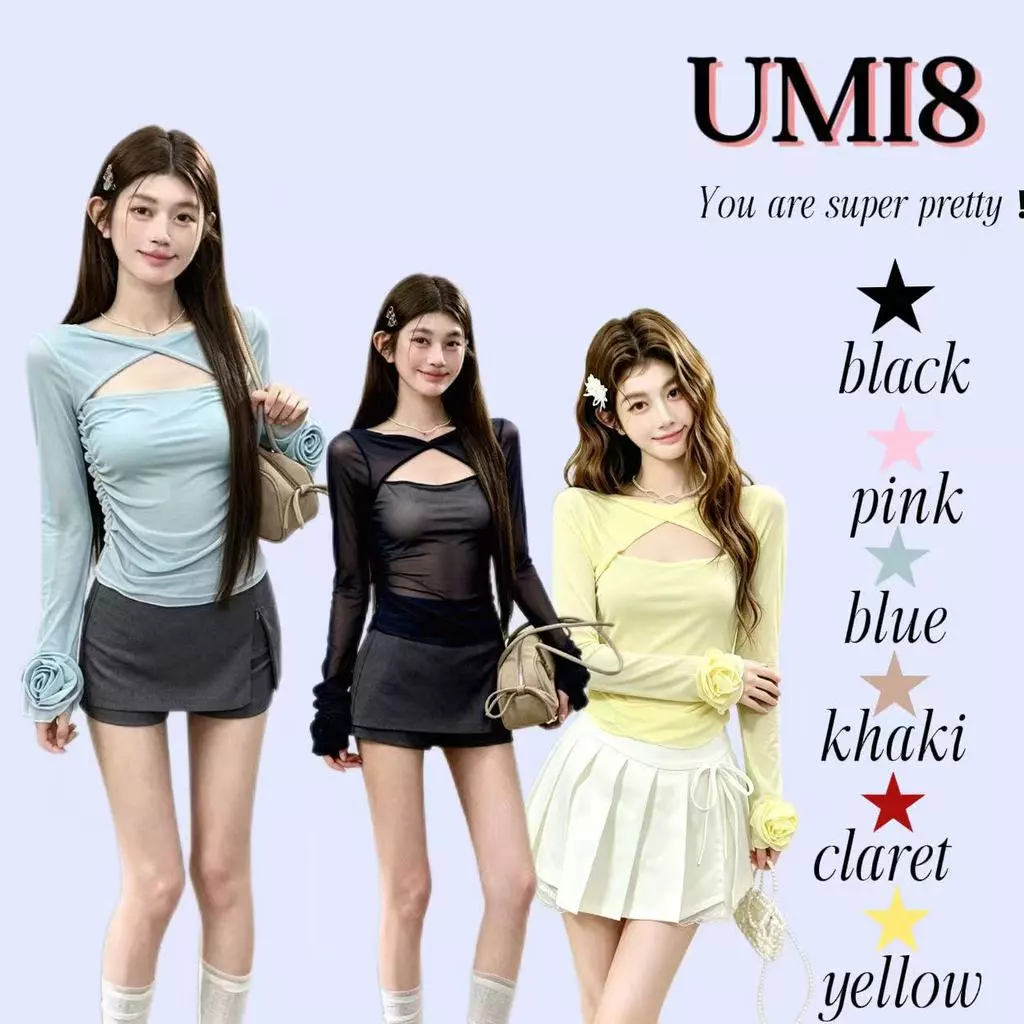 UMI8💝【ในสต็อก】💝 เสื้อยืดแขนยาวทรงอเมริกันแบบผูกปม สำหรับผู้หญิง ฤดูร้อนปี 2026 ใส่ได้หลายโอกาสและช่วยให้ดูผอมเพรียว