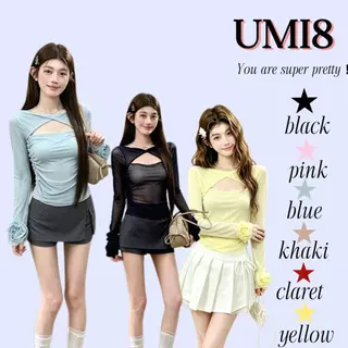 UMI8💝【ในสต็อก】💝 เสื้อยืดแขนยาวทรงอเมริกันแบบผูกปม สำหรับผู้หญิง ฤดูร้อนปี 2026 ใส่ได้หลายโอกาสและช่วยให้ดูผอมเพรียว
