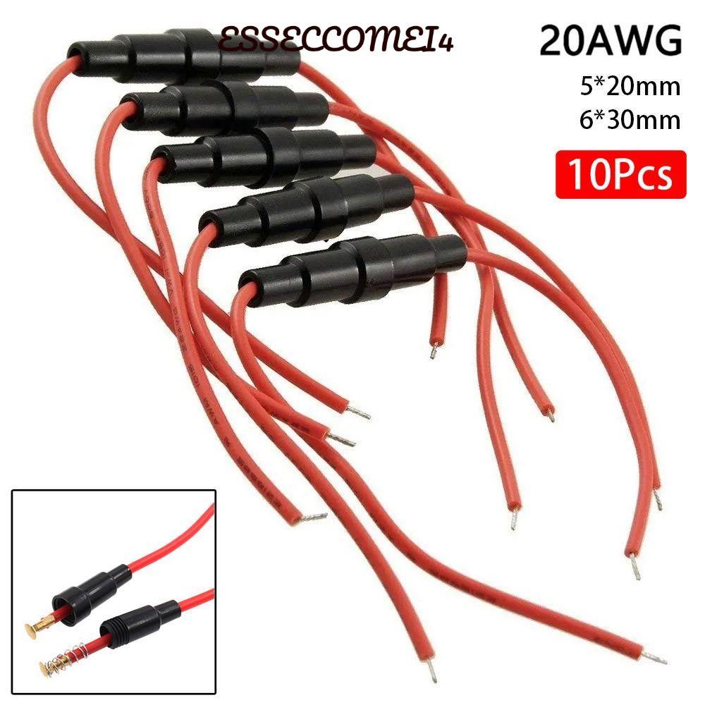 ESSECCOMEI4 1/10 ชิ้น 250 โวลต์ 5x20 มม./6x30 มม. กล่องฟิวส์แก้วพร้อมปลอกฟิวส์ 20AWG สายไฟสกรู รองรับฟิวส์หลอด 5x20 มม.