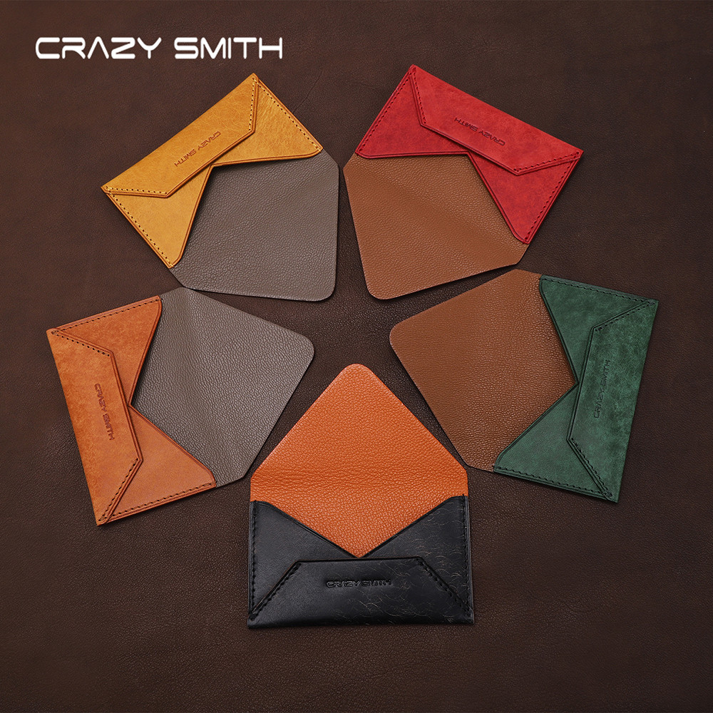 CRAZYSMITH ทําด้วยมือซองหนังแท้ธุรกิจผู้ถือบัตรหนังวินเทจกรณีนามบัตร Cowhide Slim Wallet