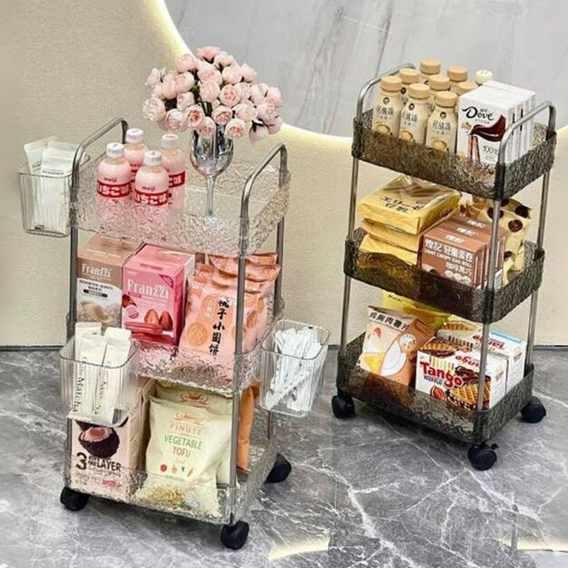 Lerrhome ชั้นวางของ ชั้นวางของรถเข็นพลาสติกแบบโปร่งใส 4ชั้น ชั้นวางเครื่องสำอาง ชั้นวางขนม มีล้อเลื่อน