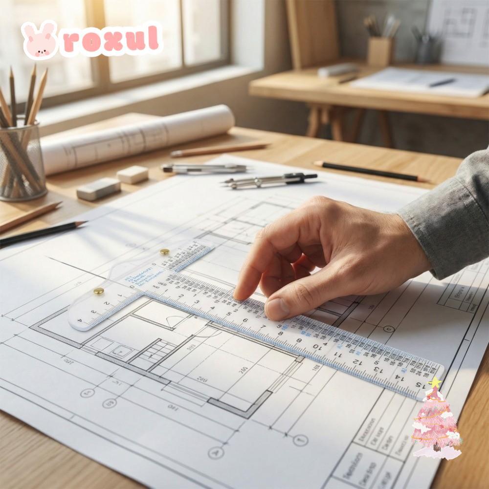 ROXUL เครื่องมือวัดการร่าง, ไม้บรรทัด T-square โปร่งใส, ไม้บรรทัดเครื่องเขียนบัณฑิตพลาสติกขอบตรงที่แม่นยํา การเรียนรู้นักเรียน