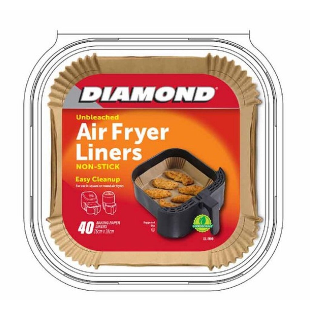 Diamond Air Fryer Liners ไดมอนด์ ถาดกระดาษรองหม้อทอดไร้น้ำมัน 40 แผ่น