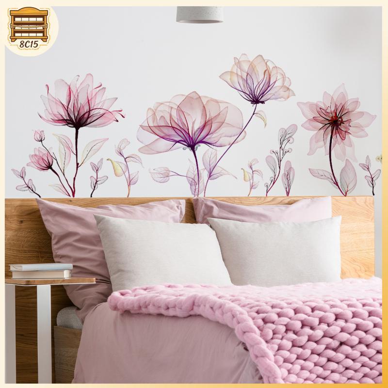 [8C15] ดอกไม้สีชมพู Wall Stiers สําหรับห้องนั่งเล่นห้องนอน Baground Wall Decor หญิงตกแต่งบ้าน Stiers