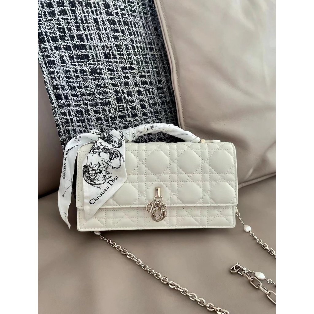 DIOR lady Dior Pearl Clutch Bag My Dior Mini Clutch Bag Rattan Plaid Flap Chain Bag Clutch Bag Shoul