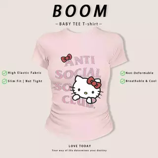 [งานเกรดพรีเมียม งานเกรด A]เสื้อสาวอวบ เสื้อครอปท็อป แขนสั้น babytee สไตล์เกาหลี y2k T-shirt ลายแมวน่ารักสีชมพูสไตล์หวาน
