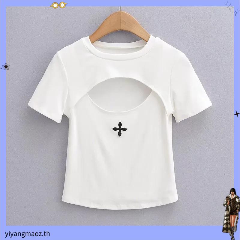 Hybrid Crop Top ไฮเสื้อยืดผู้หญิงทรงครอป สีดำ (Black) WTS-1050-BL เสื้อสตรีท เสื้อคอตตอน ครอปรัดรูป 