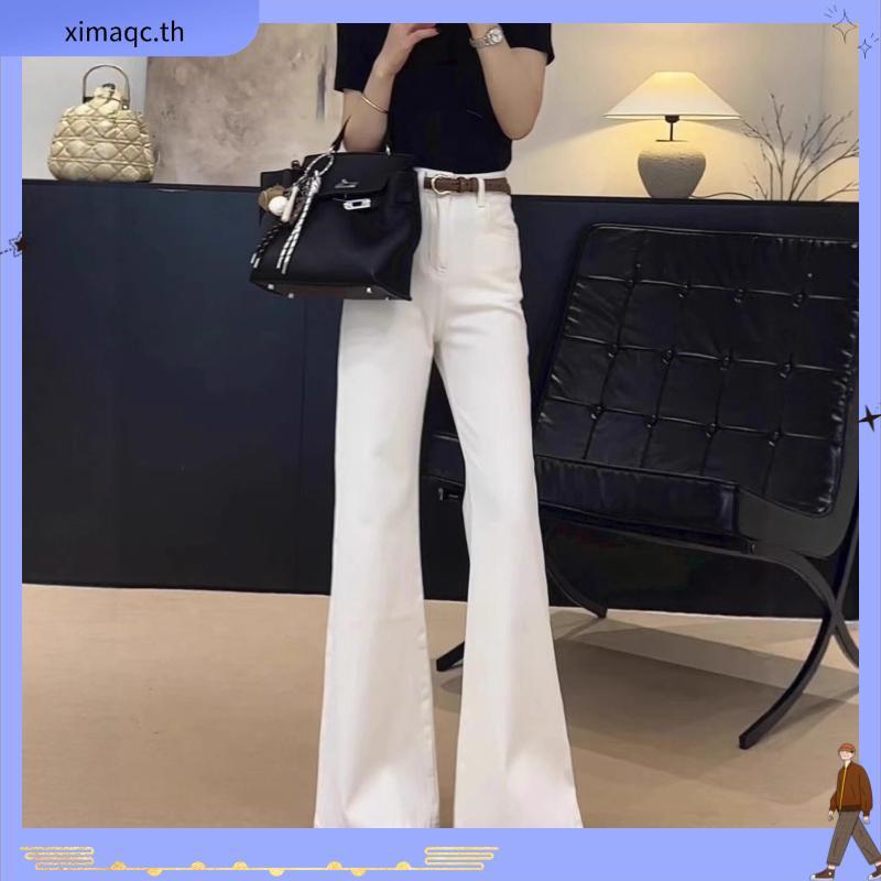 Aevelyn Jeans กางเกงยีนส์รุ่น Bowky ทรงขาม้าเอวสูงสีขาว