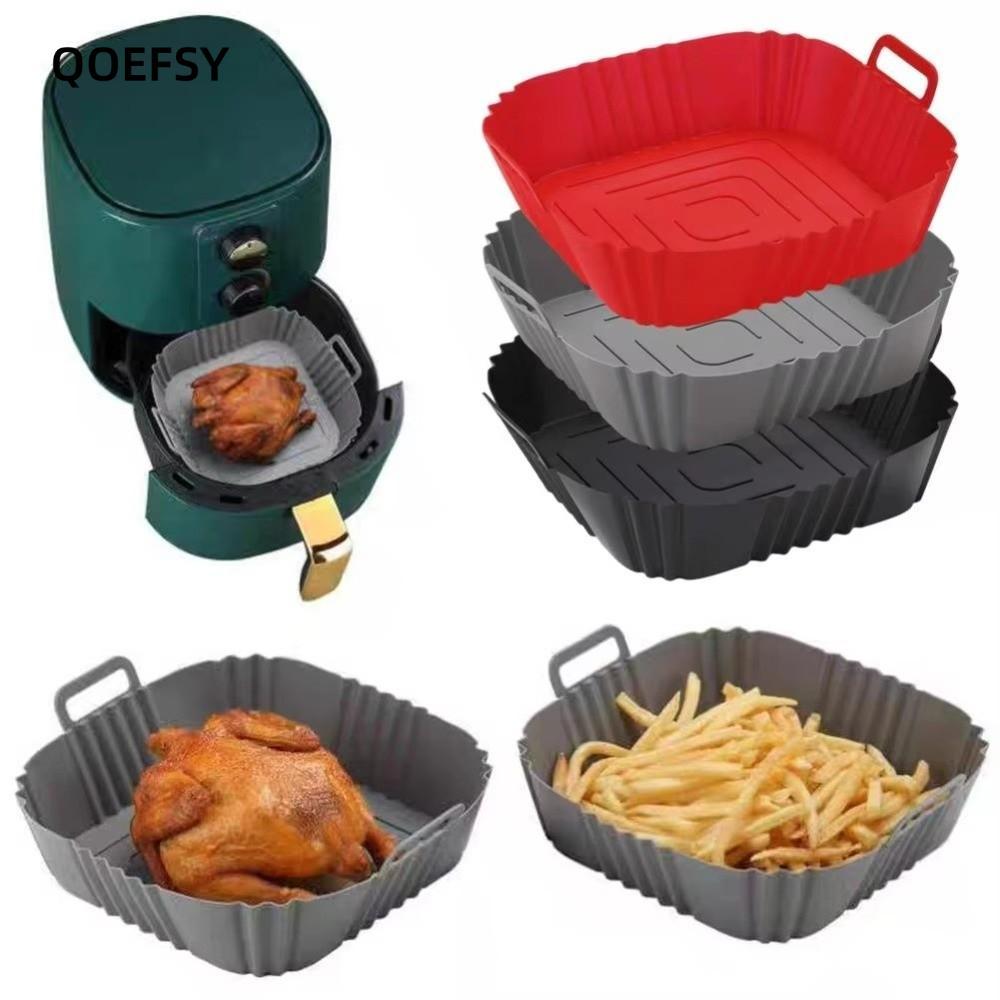 QOEFSY Air Fryer Baking Tray, Square Shape Reusable Silicone Air Fryer Liner, Baking Plate ขนาด 22 ซ